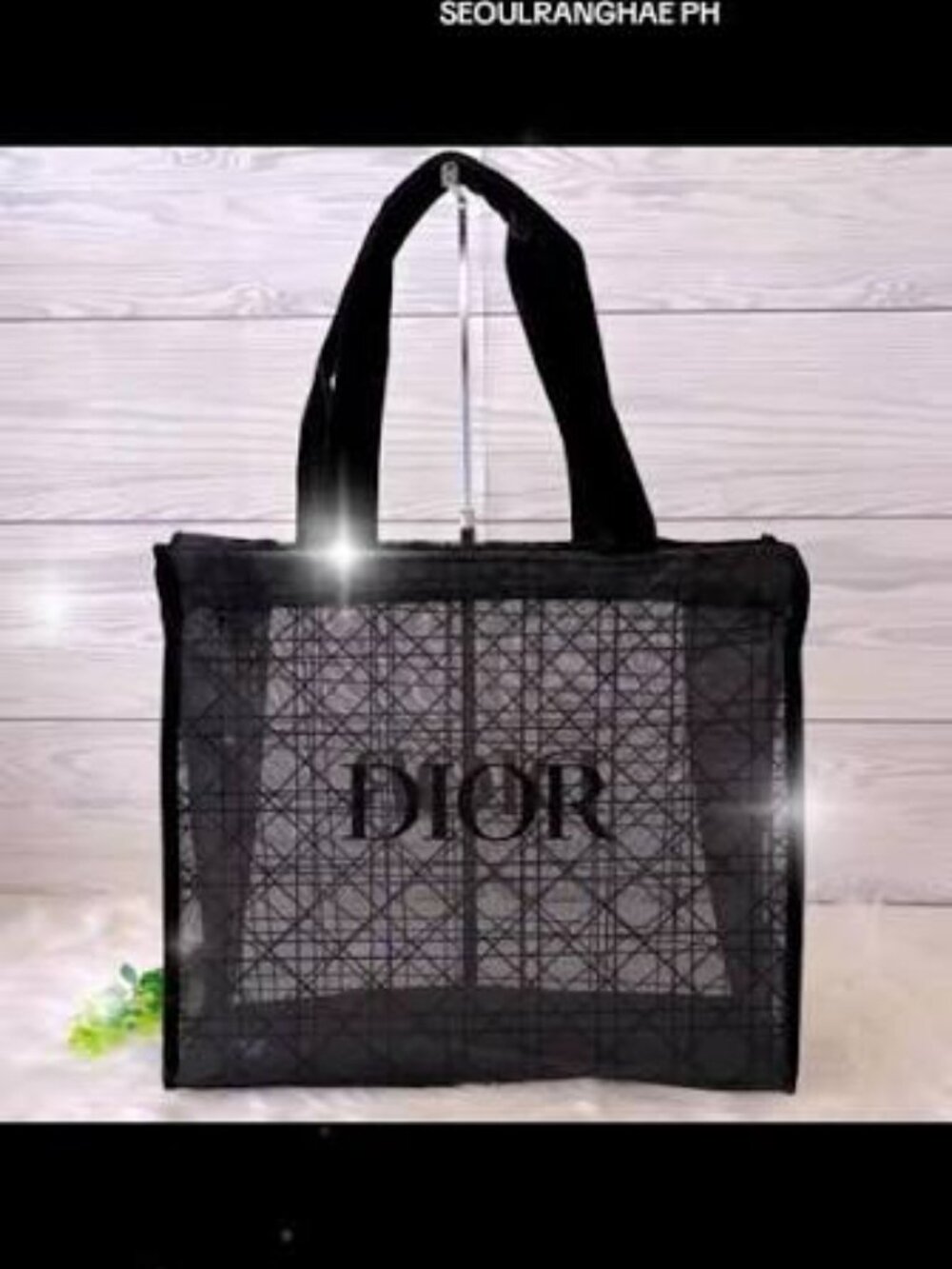 Dior Mesh Black Beauty, Sheer Cannage Pattern, Velvety Handles & Front Logo Nwt - Picture 4 of 4